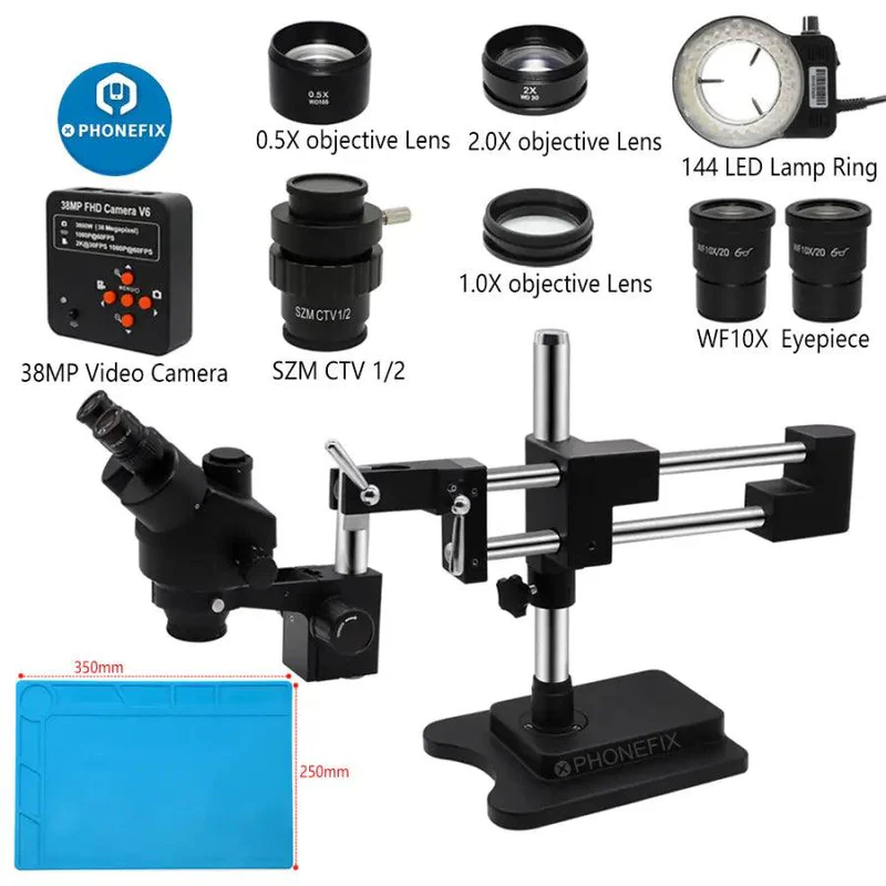 Stereo Trinocular Microscope Pcb - 3.5X-90X Zwart Dubbele Arm Stereo Microscoop